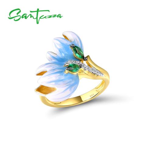 SANTUZZA Silver Rings For Women Authentic 925 Sterling Silver Gold Color Delicate Orchid Flower Fine Jewelry Handmade Enamel ► Photo 1/5