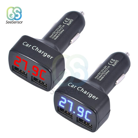 DC 5V 3.1A 4 In 1 Dual USB Car Charger Voltage Current Temperature Meter Tester Digital LED Voltmeter Ammeter Thermometer ► Photo 1/6