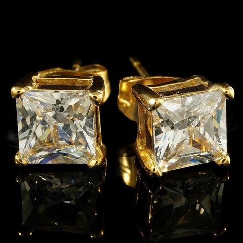 Dazzling Gold Color Square Cut Cubic Zirconia Stud Earring Cocktail Party Iced Out Crystal Earring Hip Hop Jewelry for Men Women ► Photo 1/5