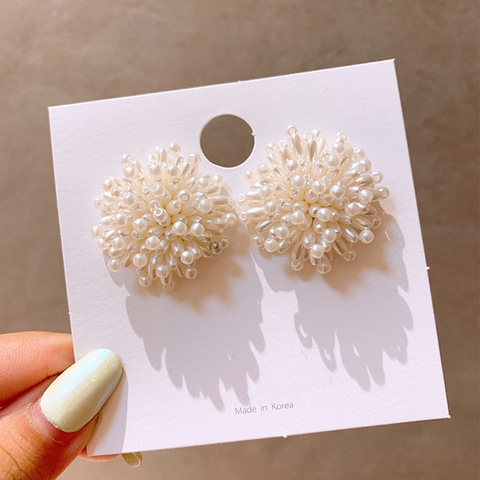 2022 Korean New Trendy Handmade Fireworks Flower Small Pearl Big Stud Earrings For Women Fashion Bijoux Elegant Pendientes ► Photo 1/5