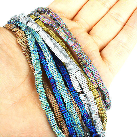 Natural Stone Hematite Loose Beads 4x1m Color Plated Square Separator Beads For Jewelry DIY Necklace Bracelet Accessories 16Inch ► Photo 1/6