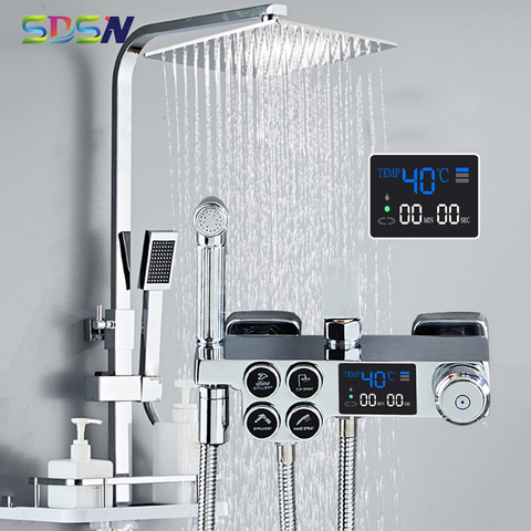 Chrome Bathroom Shower System SDSN Thermostatic Bath Shower Mixer Set Quality Brass Bathtub Faucets Press Digital Shower Set ► Photo 1/6