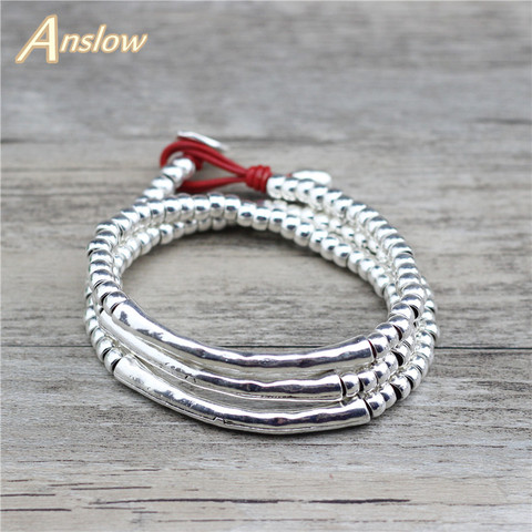 Anslow Brand Wholesale Fashion Jewelry Handmade DIY Elbow Vintage Retro Leather Bracelet For Women Men Christmas Gift LOW0823LB ► Photo 1/6