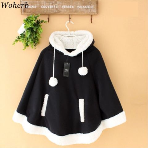 Winter Women Hooded Cloak Cape Coat Loose Long Sleeve Poncho