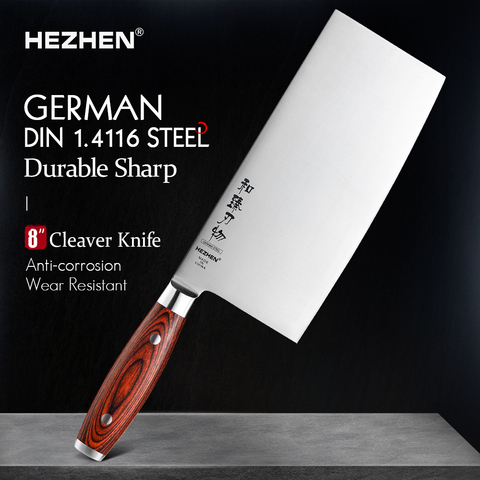 HEZHEN 8 Inches Cleaver Slice Knife German Molybdenum Vanadium Steel With Pakka Wood Handle  & Stainless Steel Rivet Cook Knife ► Photo 1/6