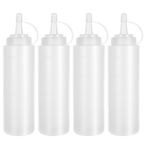 4PCS Squeeze Squirt Condiment Bottles With Cap Lids Salad Sauce Dispenser Bottles Olive Oil Gravy Boats Ketchup Cruet Storage ► Photo 1/6