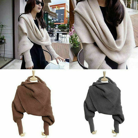 10 Colors Women Knitted Sweater Tops Scarf with Sleeve Wrap Winter Warm Shawl Scarves Sweaters ► Photo 1/5
