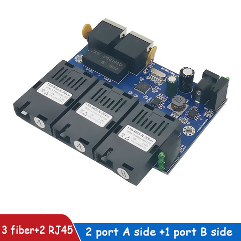 Ethernet switch  Fiber Optical Media Converter Single Mode 2 RJ45 and 3 SC fiber Port 10/100M PCBA ► Photo 1/6