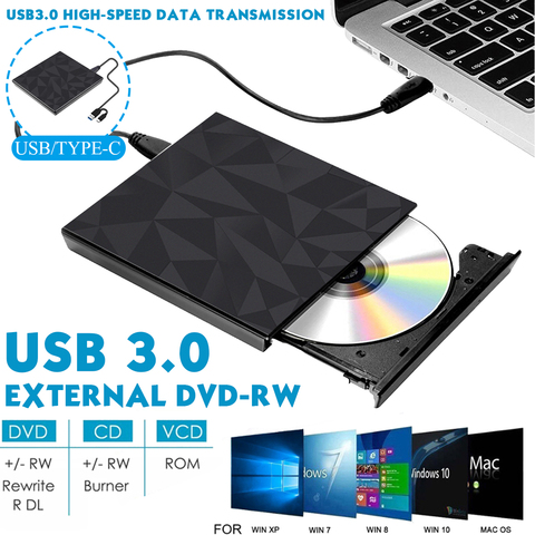 USB 3.0 &Type C DVD Drive, CD Burner Driver Drive-free High-speed Read-write Recorder, External DVD-RW Player Writer Reader ► Photo 1/6
