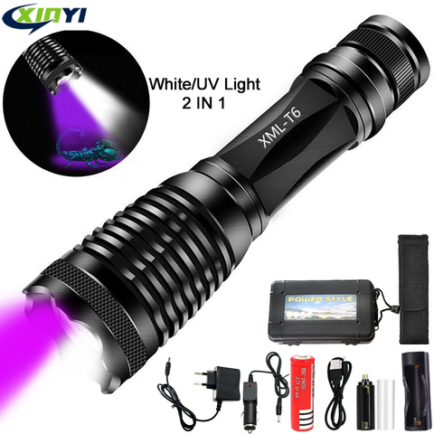 10000LM 2in1 UV Flashlight LED Linternas Torch 395nm Ultraviolet Urine Detector for camping Carpet Pet Urine Catch Scorpions ► Photo 1/6