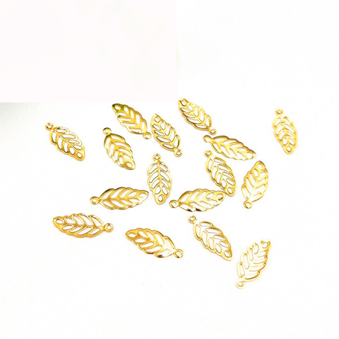 Mibrow 100pcs/lot Stainless Steel Hollow Out Leaves Charms Gold Color Tree Leaf Pendants for DIY Jewelry Making Findings ► Photo 1/5