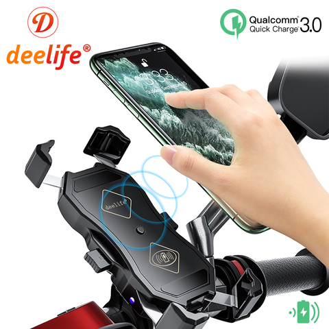 Deelife Motorcycle Mobile Phone Holder Waterproof X-Grip Mount with QC 3.0 USB Qi Charger for Scooter Motor Motorbike Support ► Photo 1/6