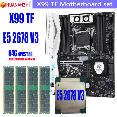 huananzhi x99 TF motherboard set LGA2011-3 and LGA 2011 Intel Xeon E5 2678 V3 64GB=DDR4 16GBx4PCS 2400MHz Memory Motherboard Set ► Photo 1/6