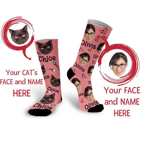 Personalized pet head name Socks for Cat Mom, Mismatched Socks, Custom pet cat  Face Socks, Personalized Cat Lover socks Gifts ► Photo 1/6