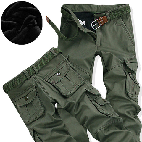 Men's Cargo Pants Winter Thick Warm Pant Full Length Multi Pocket Casual Military Baggy Jogger Tactical Trousers Plus Size 28-40 ► Photo 1/6