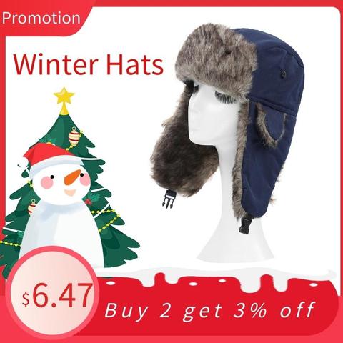 Unisex Men Women Russian Hat Trapper Bomber Warm Trooper Ear Flaps Winter Ski Hat Solid Fluffy Faux Fur Cap Headwear Bonnet ► Photo 1/6