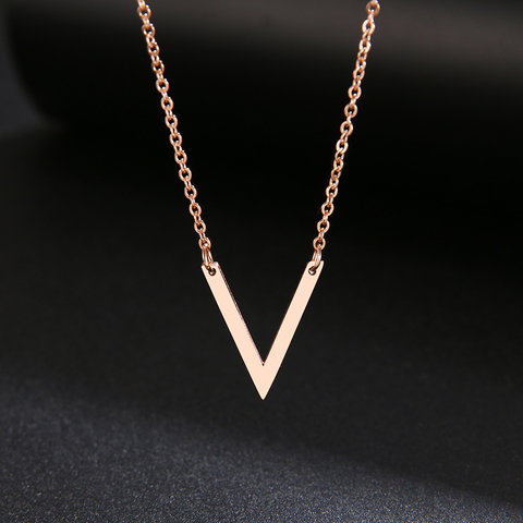 DOTIFI Stainless Steel Necklace For Women Lover's Gold And Rose Gold Color Simple V Pendant Necklace Engagement Jewelry ► Photo 1/6