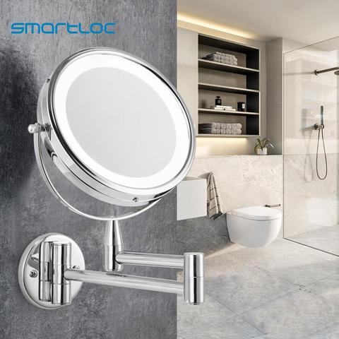 Smartloc Extendable LED 8 inch 5X/10X Magnifying Bathroom Wall Mounted Mirror Mural Light Vanity Makeup Bath Cosmetic Mirrors ► Photo 1/6