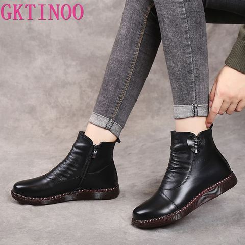 GKTINOO Autumn Winter Woman Genuine Leather Ankle Boots Female Casual Shoes Women Waterproof Warm Snow Boots Ladies Shoes ► Photo 1/6