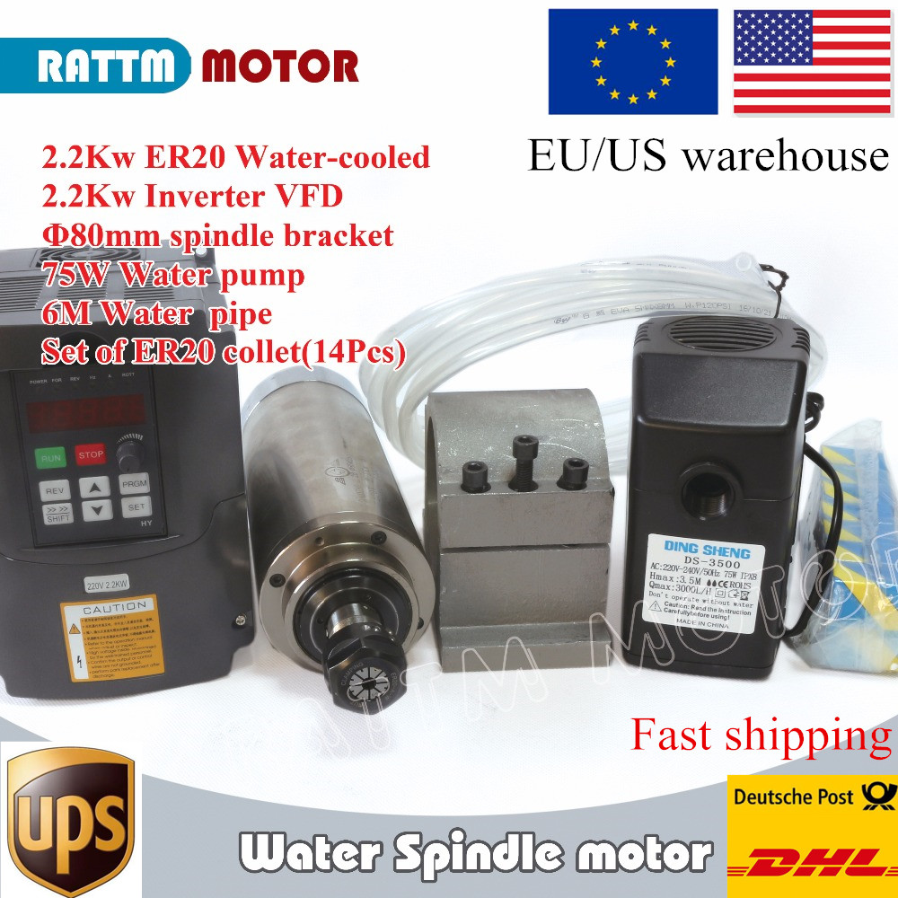 2.2KW Water Cooled 220V Spindle Motor ER20 3Bearing 24000rpm CNC Router Machine 
