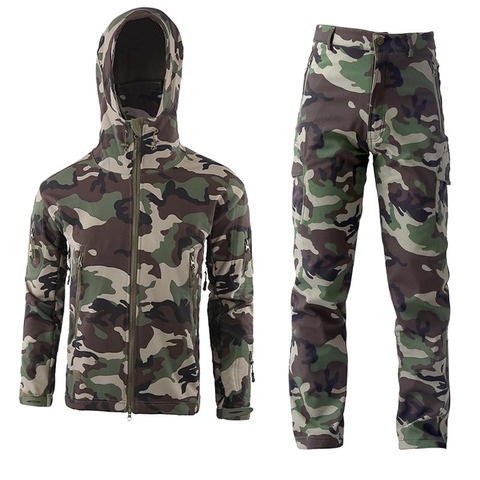 Outdoor Realtree Camouflage/Hunting Clothes Shark Skin Soft Shell Breathable Windproof Waterproof Hooded Hunting/Hiking Suits ► Photo 1/6