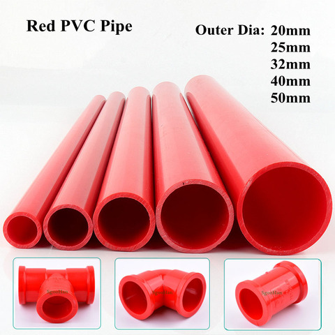 2pcs OD 20~50mm Red PVC Pipe Aquarium Fish Tank Fittings Home Garden Irrigation System UPVC Tube Water Supply Pipe 49-50cm Long ► Photo 1/6