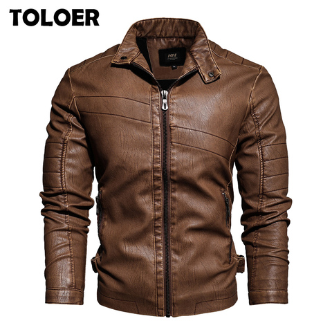 Spring Mens Leather Jacket New Arrival Fashion Vintage Leather Coat Men Stand Collar Military Bomber Jacket Male chaqueta hombre ► Photo 1/6
