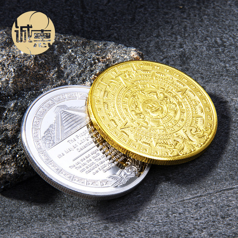 2022 NEW Mexican Maya Aztec Calendar Prophecy Culture Gold Plated 999 Replica Commemorative Coin Collectibles ► Photo 1/5