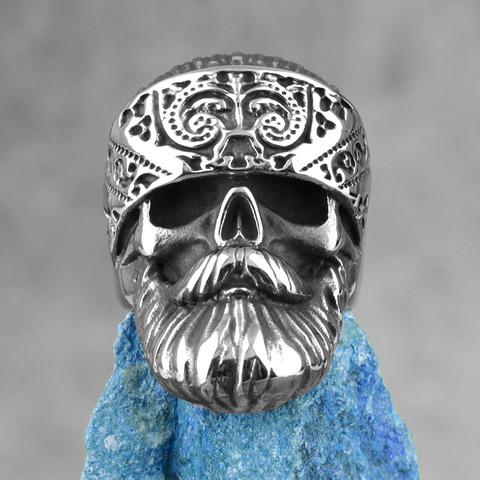 Big Beard Hippie Skull Stainless Steel Mens Rings Punk Hip Hop Cool for Male Boyfriend Biker Jewelry Creativity Gift Wholesale ► Photo 1/6