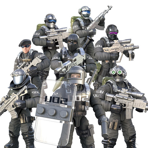 City counter-terrorism swat figures building blocks mega modern military soldier super police Corps minifigs weapons toys gifts ► Photo 1/5