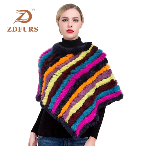 ZDFURS * Winter Hot Sale Knitted Natural rabbit fur Poncho Fashion Rabbit Fur Shawl Genuine Rabbit Fur warps Women  Fur Poncho ► Photo 1/6