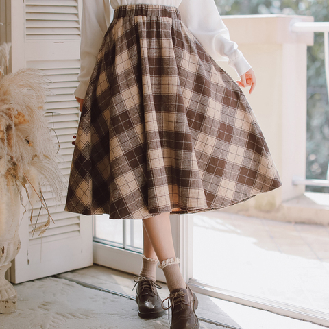 2022 HOT Autumn Winter Elegant Women skirt Vintage Plaid Woolen Woven skirts High quality High waist Retro Sweet Female skirt ► Photo 1/5