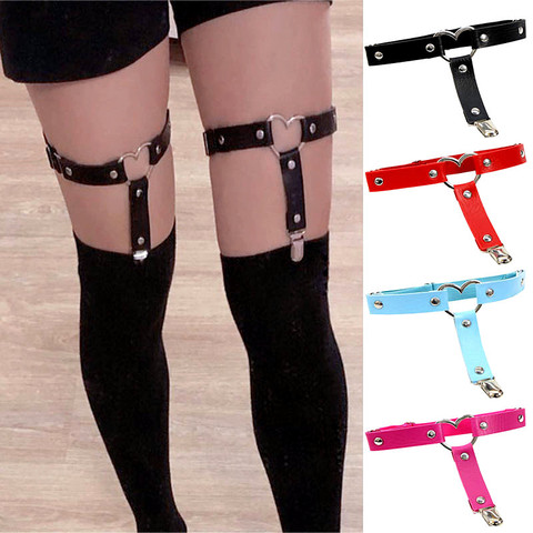 1pcs Women Sexy Punk Goth Heart PU Leather Elastic Garter Leg Thigh Ring Clothing Accessory Leg Suspender Sexy Stockings Garters ► Photo 1/6