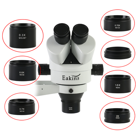 WD30 WD165 WD120 0.3X 0.5X 0.7X 0.75X 1X 1.5X 2X Trinocular Microscope Stereo Microscope Auxiliary Objective Lens Barlow Lens ► Photo 1/6