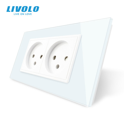 LIVOLO  prise Double Israel Power 16A outlet , Tempered White/Black Glass Panel, AC 100~250V,Siamesed Design,no logo ► Photo 1/5
