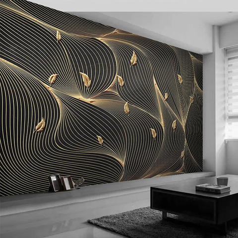 Custom Photo Wallpaper Modern Abstract Line Geometric Golden Leaf Murals Living Room TV Sofa Bedroom Luxury Home Decor Wallpaper ► Photo 1/6