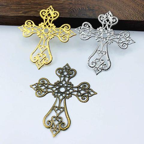 20 pcs/lot 58x63mm  Metal Filigree Cross Flowers Slice Charms base Setting Jewelry DIY Components Findings ► Photo 1/2