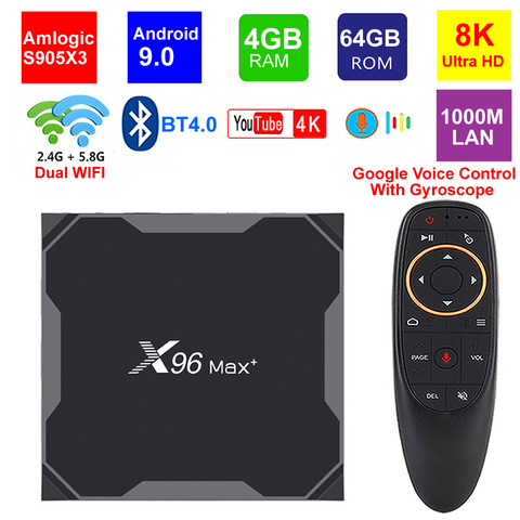 X96 Max Plus 8K Smart TV Box Amlogic S905X3 Quad Core 4GB 64GB Android 9.0 5G Dual WIIF BT4.0 1000M Lan 8K HDR H.265 Set top box ► Photo 1/6