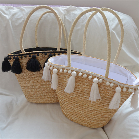 2022 Fashion New tassel Handbag High quality Straw bag Women beach woven bag Tote fringed beach woven Shoulder Travel bag ► Photo 1/6