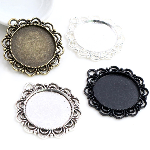 New Fashion 5pcs 25mm Inner Size Black Antique Silver Plated Bronze Flower Simple Style Cabochon Base Setting Charms Pendant ► Photo 1/6