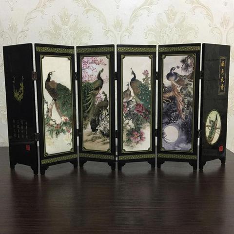 Wooden 6-Panel Peacock Screen Room Divider Folding Partition Gift Desktop Decor ► Photo 1/6