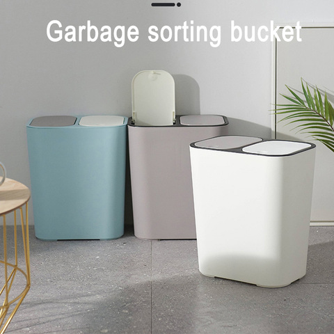 Trash Can Rectangle Plastic Push-Button Dual Compartment 12liter Recycling Waste Bin Garbage Can cubo basura LBShipping ► Photo 1/6