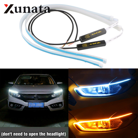 2x Ultrafine Cars LED Daytime Running Lights White Turn Signal Yellow Guide Strip for Headlight Assembly ► Photo 1/6