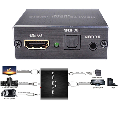 4K X 2K HDMI Audio Extractor + Optical TOSLINK SPDIF + 3.5mm Stereo Audio Extractor Converter HDMI Audio Splitter ► Photo 1/6