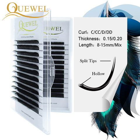 Quewel Flat Lashes Extension For Professionals Ellipse Flat Lash Split Tip profession Soft Silk Quewel Flat Eyelash C/D Curl ► Photo 1/6