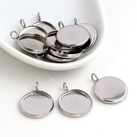 20pcs 12mm Inner Size Stainless Steel Material Simple Style Cabochon Base Cameo Setting Charms Pendant Tray (A7-41) ► Photo 1/3