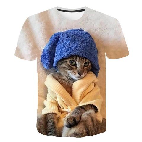 Men Fashion 3D Print Cute Cat Kitten O-neck Casual T-shirt Tops Tees Gift 