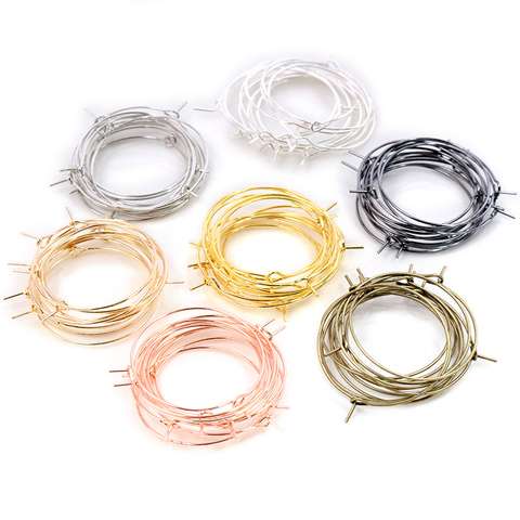 50pcs/lot 20 25 30 35mm KC Gold Silver Plated Hoops Earrings Big Circle Ear Hoops Earrings Wires For DIY Jewelry Making Supplies ► Photo 1/6
