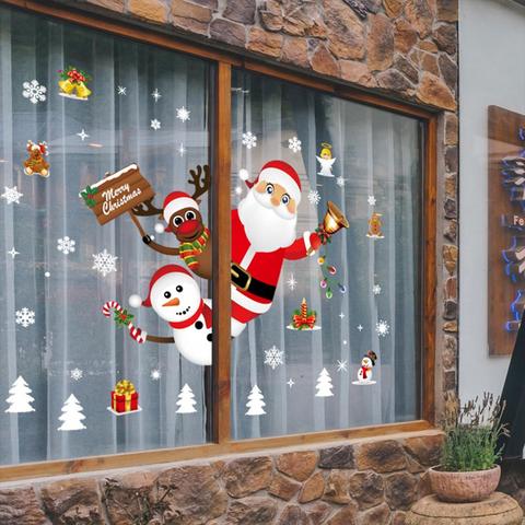 Christmas 2024 Stickers Santa Snowman Glass Stickers Decoration