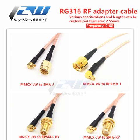 MMCX-J curved male to SMA-K-J female male RG316 line sma to mmcx extension cable ► Photo 1/6